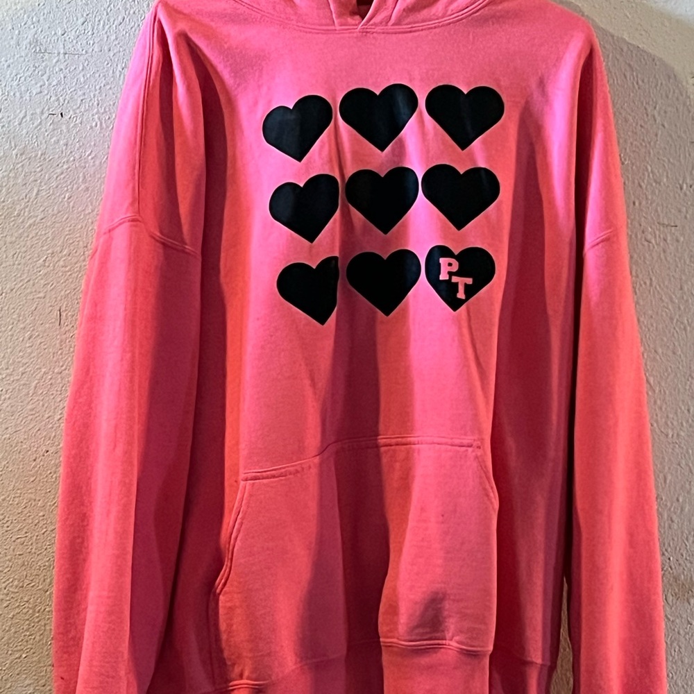 Preloved pink and black sweatshirt with hoodie